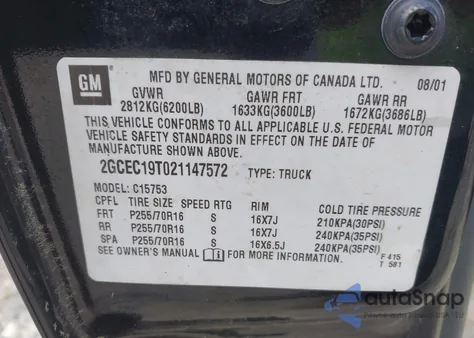 2002 Chevrolet Silverado 1500 Ls из США, поврежденный, VIN 2GCEC19T021147572